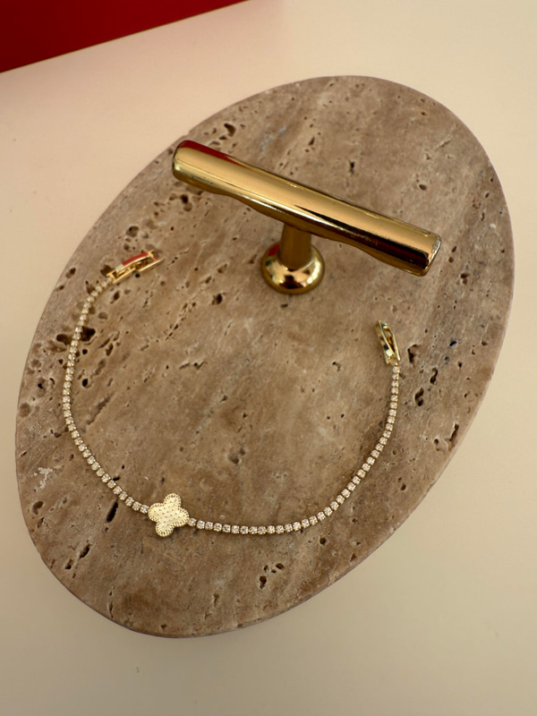 Zirkon Taşlı , Gold , Tek Yonca Bileklik