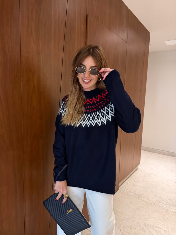 Bisiklet Yaka , Ajurlu Lacivert Triko