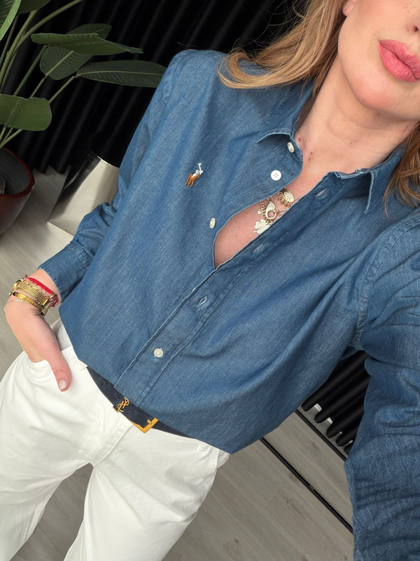 Orijinal Bm Marka , Lacivert , Tencel Jean Gömlek