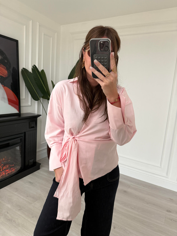 Kruvaze Bağlamalı , Pembe Poplin Gömlek