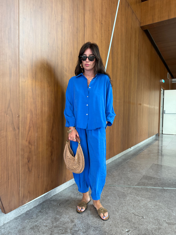 Tencel Modal , Saks Mavi , Gömlek Pantalon Takım