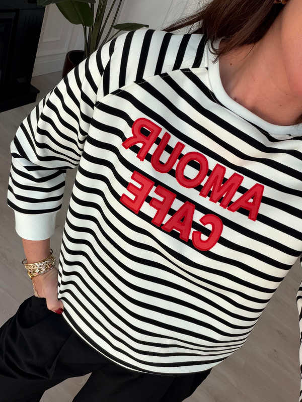 Orijinal Marka , Kırmızı Yazılı , Çizgili Sweatshirt