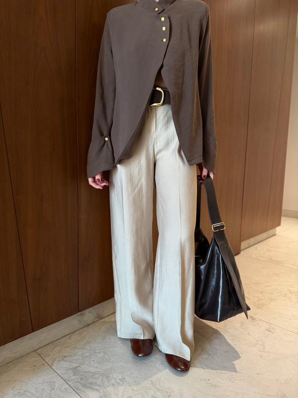Deri Kemerli , Bej , Tencel Palazzo