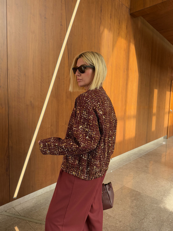 Orijinal Model , Gold Parıltılı , Bordo Tüvit Ceket