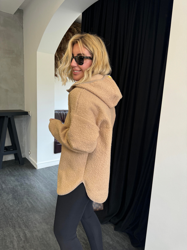 Bej , Kapüşonlu Teddy Sweatshirt