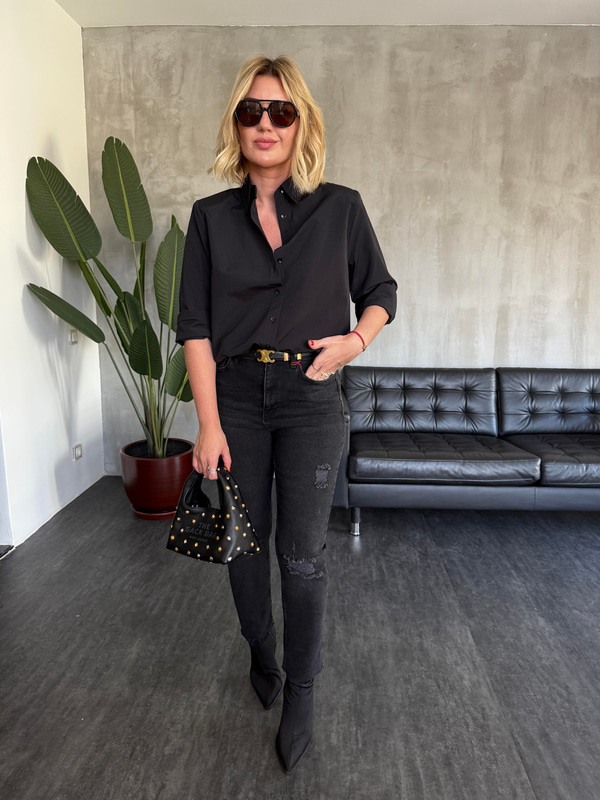 Komple Likralı , Yırtık , Füme Jean