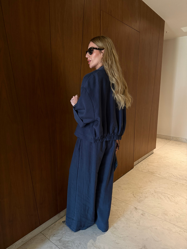 Lacivert Premium Tencel Trençkot & Pantalon Takım