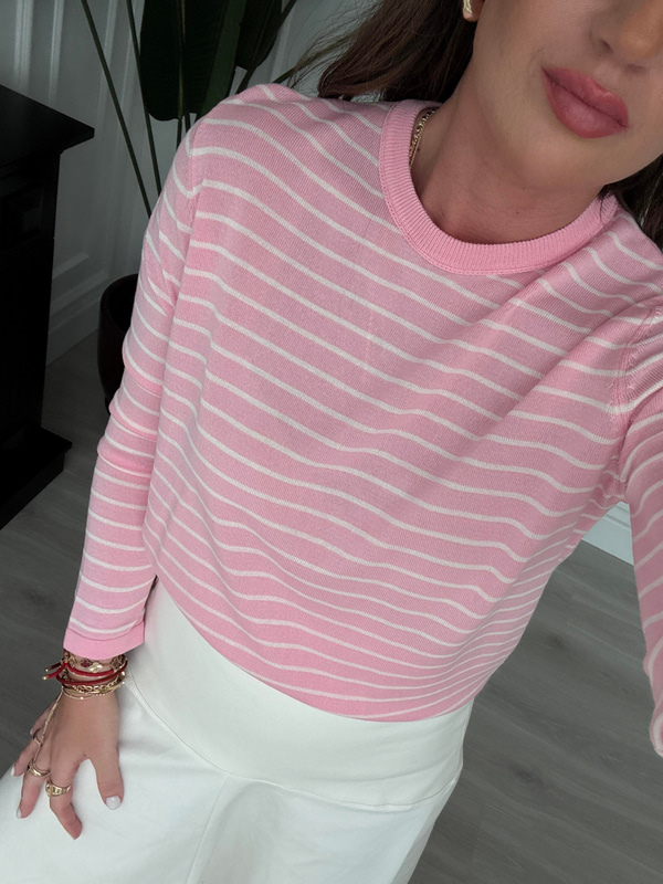 Orijinal Marka , Pembe Çizgili , Bisiklet Yaka , Merserize