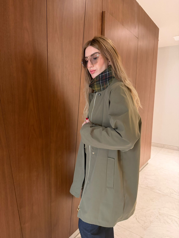 Yakası Ekoseli , Premium Haki Trençkot