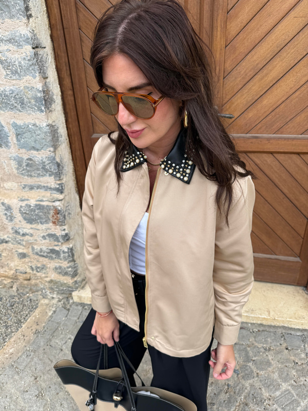 Orijinal Model , Yakası Deri ve Taş İşlemeli , Premium Camel Ceket