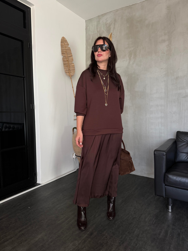 Orijinal Model , Modal Sweat & Saten , Acı Kahve Elbise 