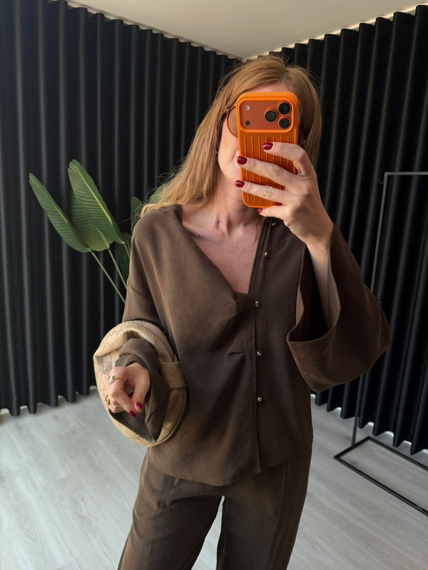 Orijinal Model , Acıkahve , Yandan Düğmeli , Premium Tok Tencel , Takım