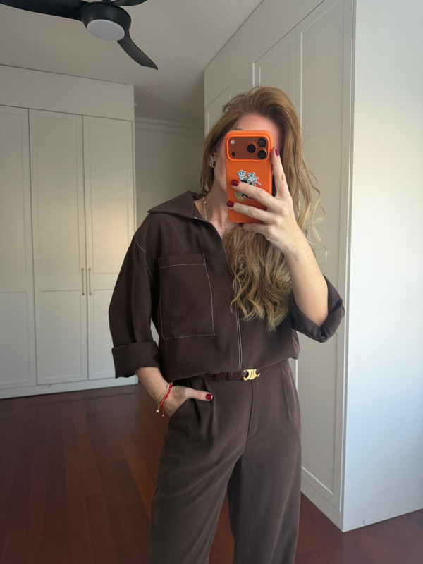 Orijinal Model , Beyaz Dikiş Detaylı , Tok Tencel , Acıkahve Takım