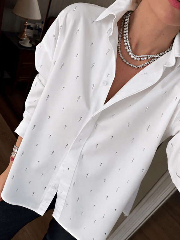 Orijinal Model, Premium Taşlı Beyaz Poplin Gömlek