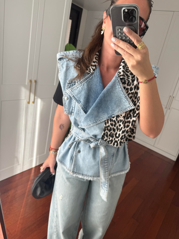 Orijinal Model , Leopar Detaylı , Tasarım Jean Yelek
