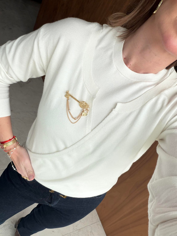 Bisiklet Yakalı , Ekru , İkili Triko Takım