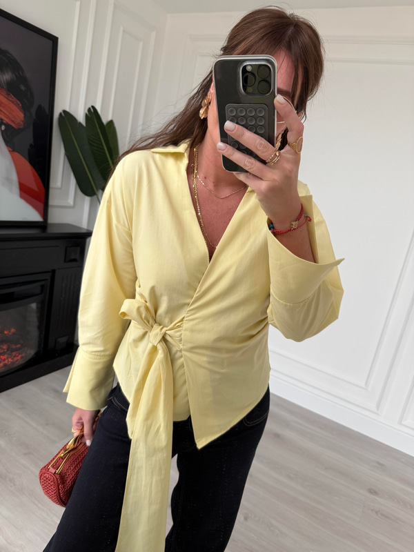 Kruvaze Bağlamalı , Sarı Poplin Gömlek