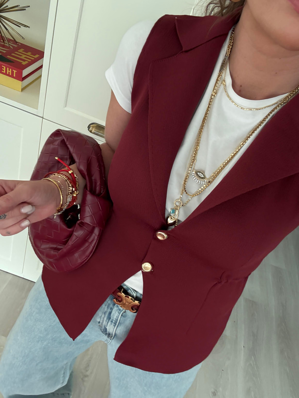 Orijinal Model , Gold Düğmeli , Çelik Örme , Bordo Yelek