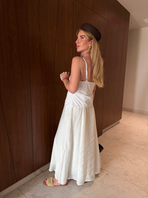 Fisto Detaylı , Tencel Mix Beyaz Elbise