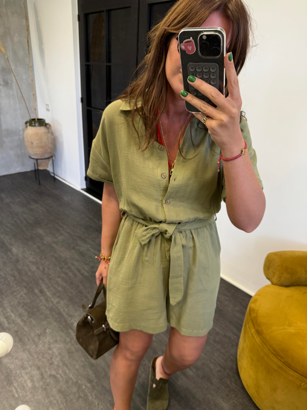 Beli Lastikli , Kuşaklı , %100 Coton , Haki Müslim Tulum