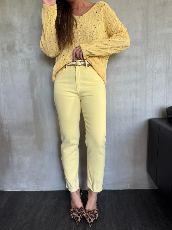 Orijinal Marka , Sarı , Likralı Kesik Paça Jean