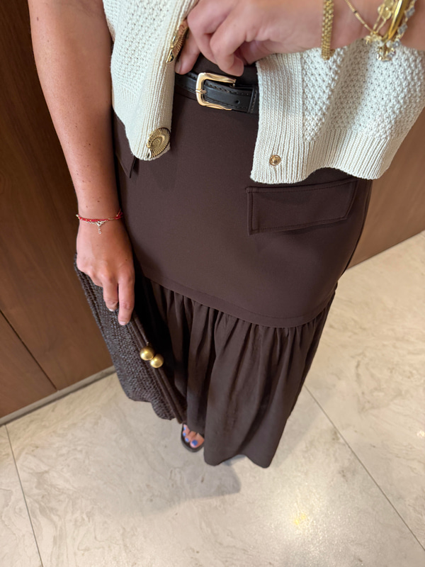 Orijinal Model, Kemerli, Altı Şifon Detaylı Acı Kahve Etek