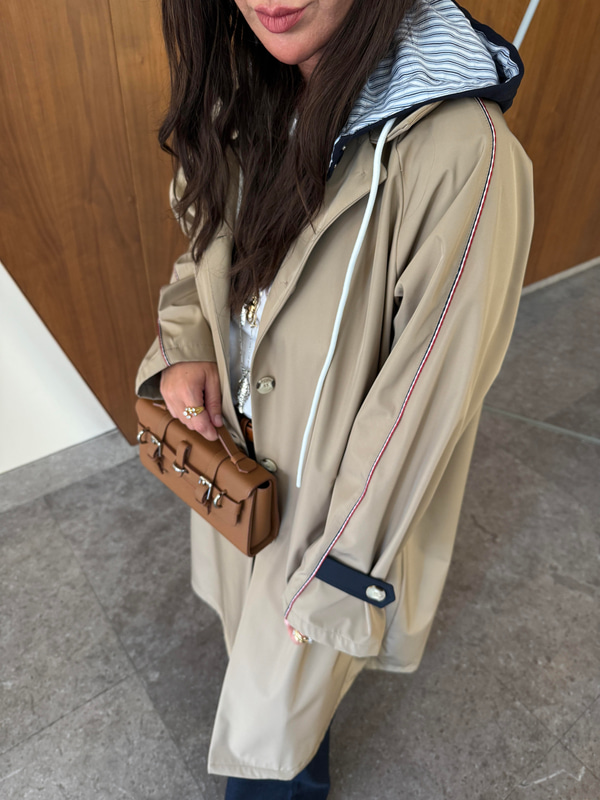 Lacivert Kapişonlu , Bej , Premium Trenchcoat