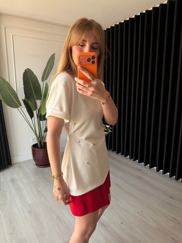 Orijinal Model , Zımba Detaylı , Beyaz Modal T-shirt