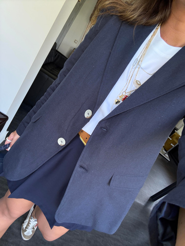 %100 Keten , Lacivert Blazer Ceket