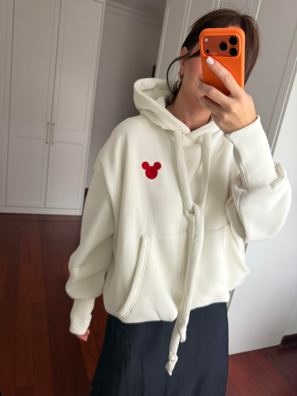 Premium Seri Mickey Logolu Beyaz Sweatshirt