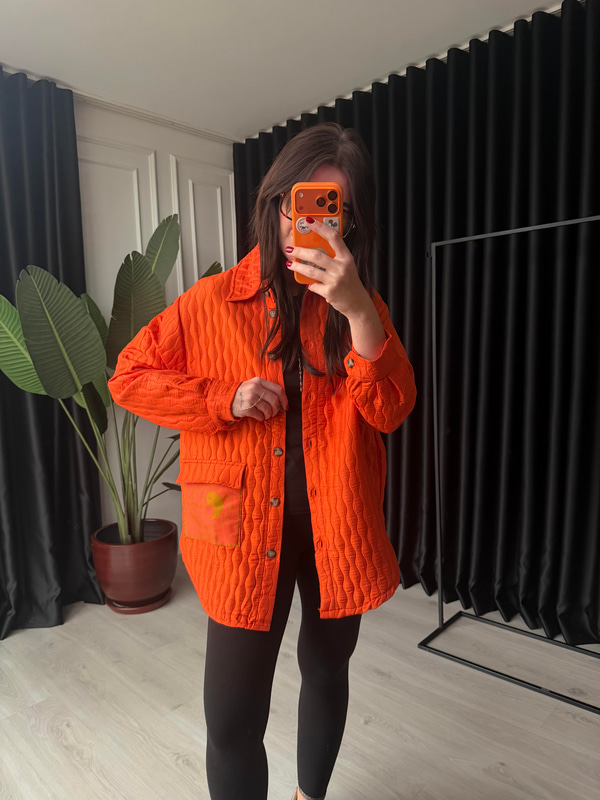 Cep Detaylı , Orange Kapitone Gömlek