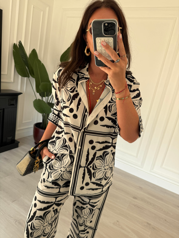 Siyah Beyaz Desenli , Premium , Gömlek Pantolon Takım