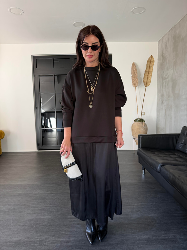 Orijinal Model , Modal Sweat & Saten , Siyah Elbise 