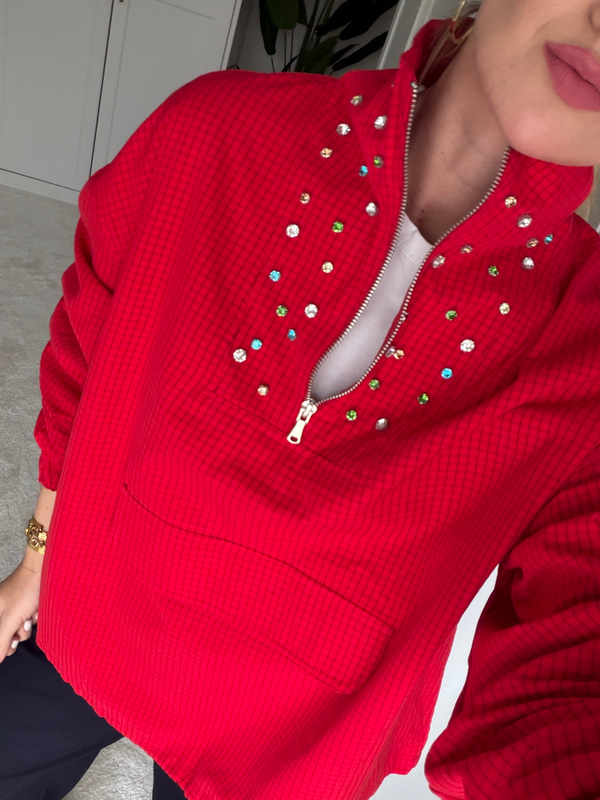 Orijinal Model Kırmızı Yakası Taş İşlemeli Sweat & Modal Pantalon Takım