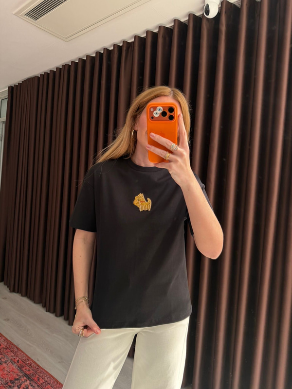 Bgm Marka , Zirkon Taş İşlemeli , %100 Cotton , Siyah T-shirt
