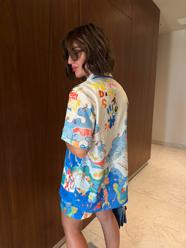 Mavi Desenli , Şort & Gömlek Takım