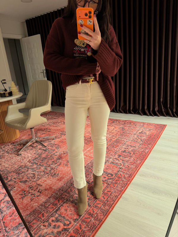 Kesik Paça , Full Likralı , Bej Jean Pantolon