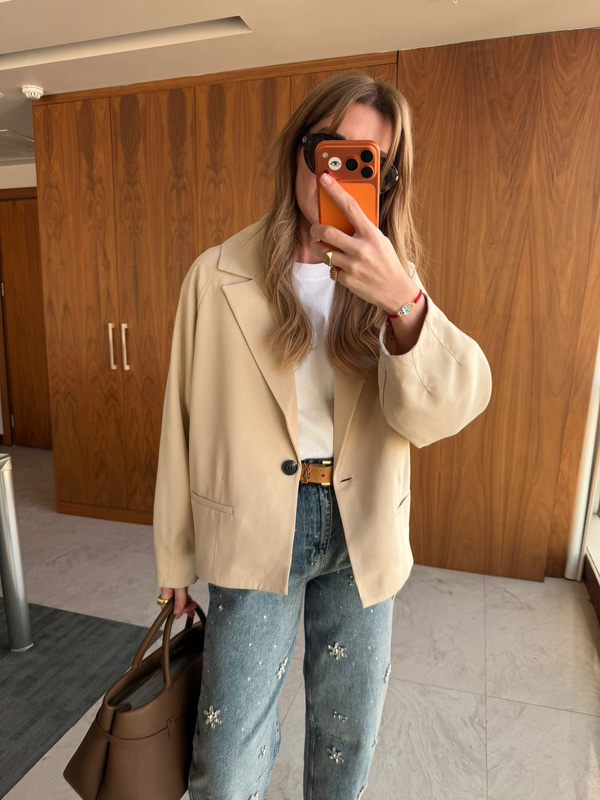 Orijinal Model , Tek Düğmeli , Premium Bej Blazer Ceket