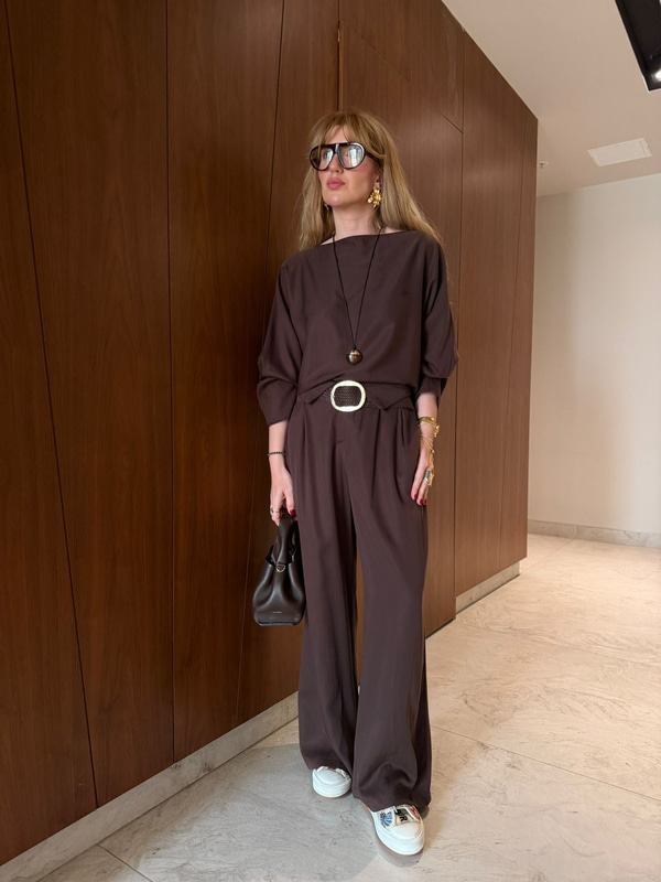 Kayık Yaka , Premium Tencel , Acıkahve Takım