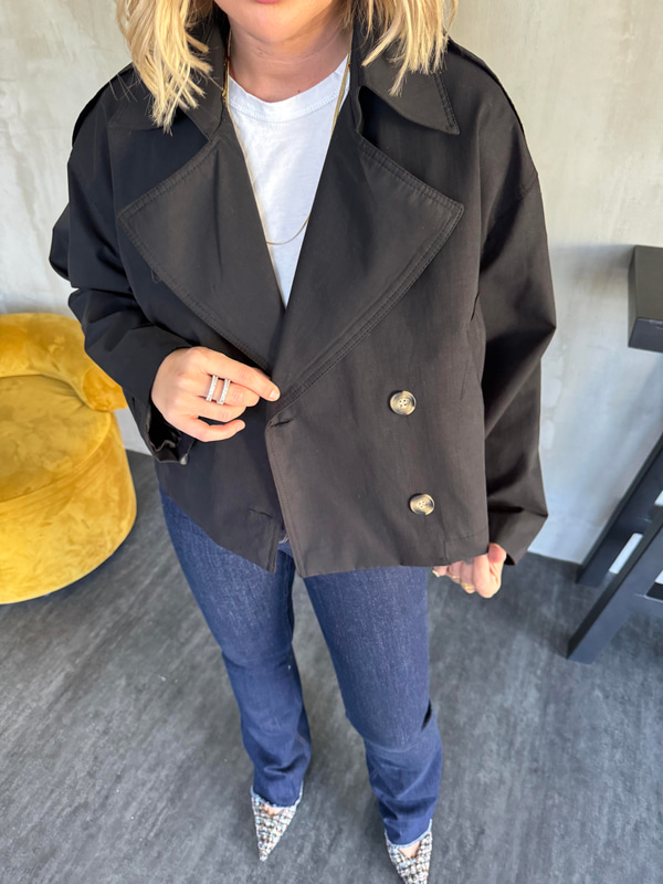 Orijinal Marka Özel Doku Siyah Trençkot