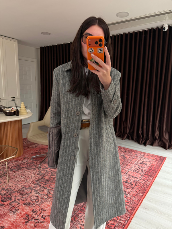 Orijinal Marka , Çizgili , Gri Kaşe Kaban