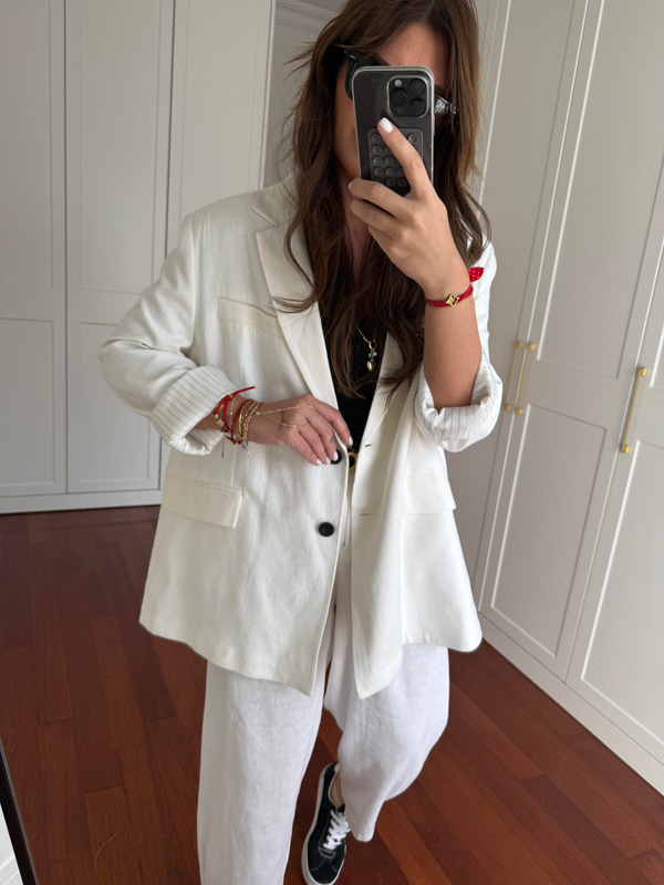 Oversize , Premium , Beyaz Keten Ceket