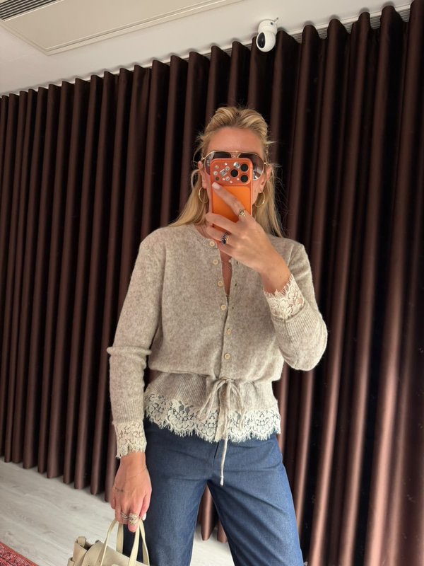 Dantel Detaylı , Belden Bağlamalı , Açık Bej Triko