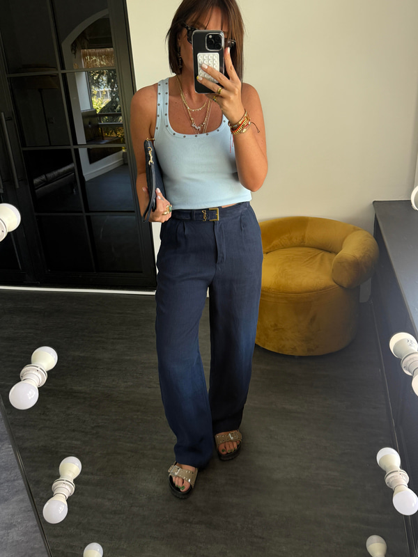 Orijinal Marka %100 Keten Lacivert Palazzo Pantolon