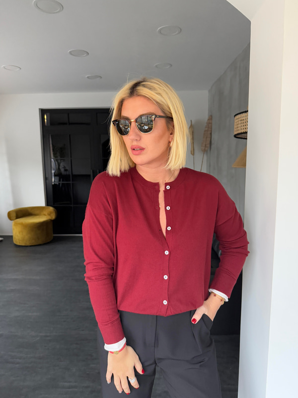 Kolu Biyeli , Bordo , Yumuşacık , Triko Hırka