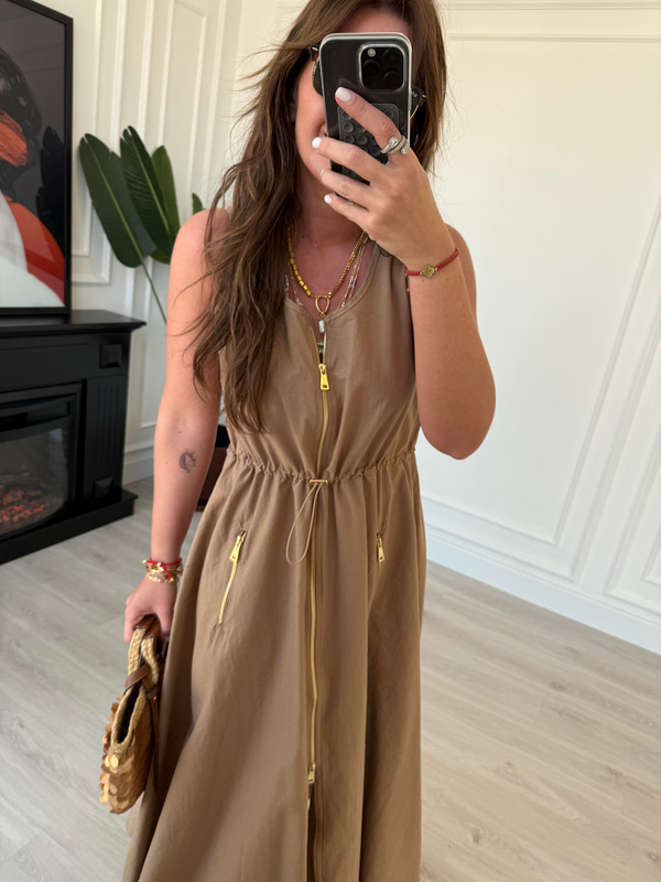 Orijinal Model , Önden Fermuarlı , Beli Ayarlamalı , Camel Elbise