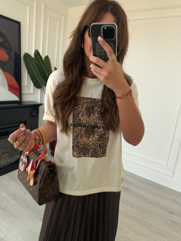 Leopar Desenli , Açık Bej T-shirt