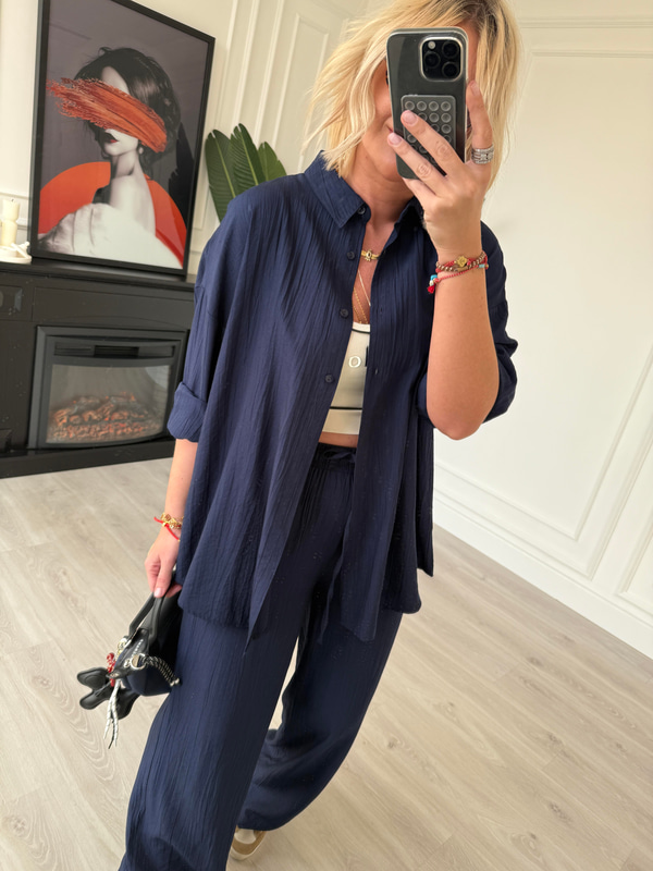 Lacivert Premium Palazzo & Gömlek Takım