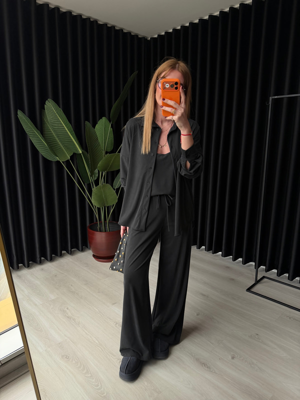 Örme Modal , Siyah , Üçlü Takım