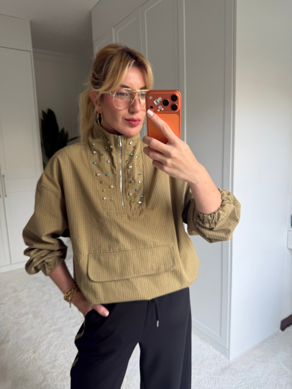 Orijinal Model Haki Yakası Taş İşlemeli Sweat & Modal Pantalon Takım